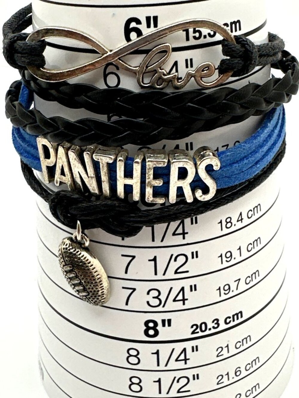 Carolina Panthers Football Charm Bracelet Blue Black Adjustable Team Spirit Fan - Picture 6 of 6